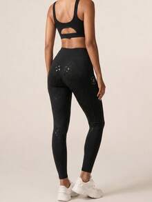 SHEIN BAE Women's Letter Print High Waist Equestrian Pants Sports - Black - View 3