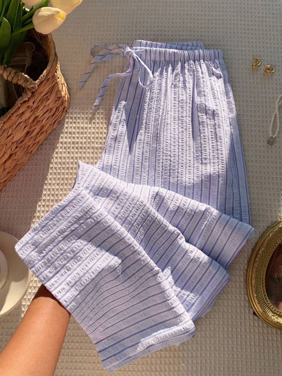 Solflare Lavender Striped Plus Size Women's Pants, Spring/Summer Fall - Mauve Purple - View 1