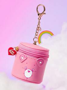 SHEIN X Care Bears 迷你熊圖案零錢包，壓克力吊飾鑰匙圈，PU拉鍊收納袋，適用耳機、硬幣、珠寶，可愛女孩日常隨身包飾品 - 粉色 - 查看 2
