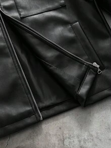 AXEPEAK 男士字母刺繡多功能口袋休閒拉鍊門襟夾克 - 黑色 - 查看 5