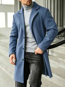 Manfinity Homme Plus Size Men's Solid Color Business Button Long Sleeve Pocket Overcoat - Dusty Blue - View 3