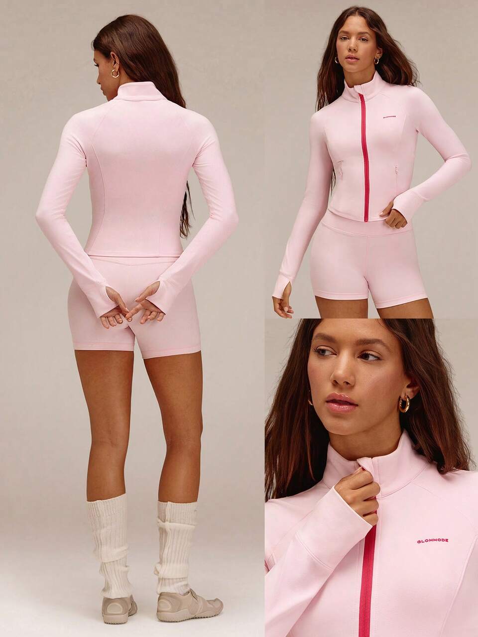 FeatherFit™ Bold Strides Cropped Active Zip-Up Jacket With Stand Collar Contrast Stripe & Pockets Thumbholes Yoga Pilates Studio Daily Casual