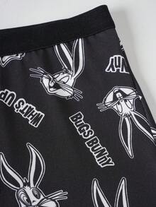 LOONEY TUNES X SHEIN سروال داخلي رجالي كاجوال يومي بطبعة حروف كرتونية وتصميم كتل لونية - ازرق وابيض - مشاهدة 5