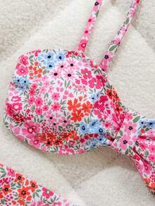 Swim Lushoire 女款時尚花卉印花兩件式比基尼沙灘套裝，適合春夏度假 - 彩色 - 查看 7
