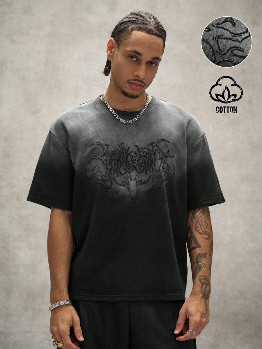 PAVTROS Men's Gradient Print Fashion Crew Neck Short Sleeve Casual T-Shirt, Holiday - Black - View 1
