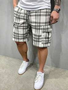 Manfinity Homme Pantalones cortos cargo casuales para hombres con bolsillo con solapa y cordón en la cintura - Multicolor - Ver 3