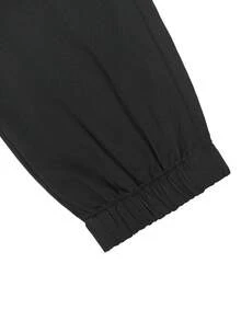 Manfinity Homme Pantalones casuales de unicolor con cordón en la cintura y bolsillos, otoño - Negro - Ver 7