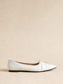 Rosivie Women's Pointed Toe Bow Decor Daily Commute Flat Shoes - Beige - View 2
