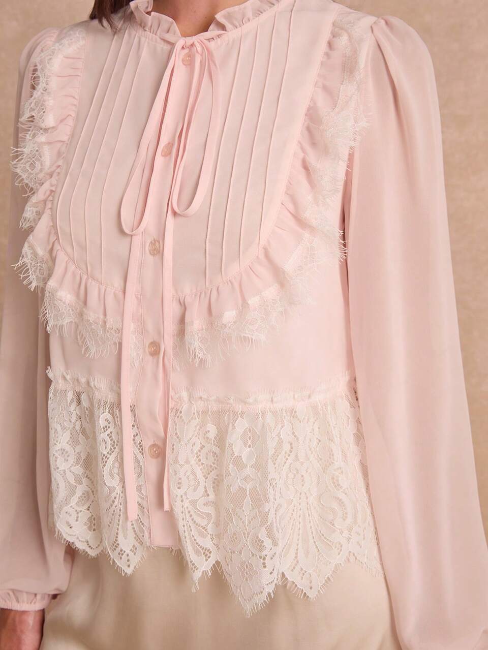 Enchnt Premium Pre-Fall Romantic Women's Elegant Pink Lace Patchwork Daily Wear Blouse,Casual Blouses For Ladies,Work Outfits,Women's Formal Wear