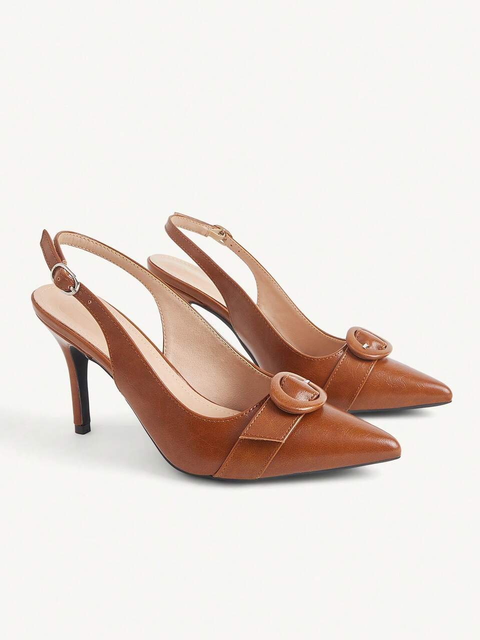 CUCCOO CHICEST Retro Orange Round Buckle Pointed Back Empty Stilettos, French Retro Elegant Style, Suitable For Light And Mature Women Who Like Retro Clothes, Suitable For Afternoon Tea, Retro Dating, Niche Pie And Other Romantic Occasions