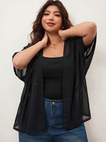 Enliva Chaqueta Kimono Holgada y Transparente de Verano Talla Grande, Capa Cubre-Body para Vacaciones, Para Body con Forma de Manzana y Redondeado - Marrón - Ver 7