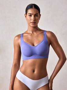 Veilyse Women's Solid Color Soft & Comfortable Daily Underwear - Padded, Adjustable Strap Fashion Bra Suitable For Daily Wear, Gatherings, Travel And Dates - Blue - View 3