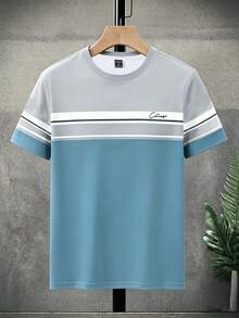 NEOREFINED Men's Casual Retro Striped Contrast Color Chicago Graphic T-Shirt - Multicolor - View 2