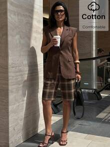 Lavishia 女款休閒格紋七分/十分長褲，秋冬新款 - 彩色 - 查看 4
