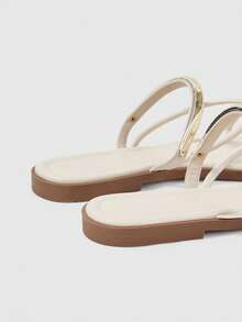 Sleekvia 女款極簡時尚舒適平底鞋，多功能金屬材質，夏季夾腳拖鞋 - 杏色 - 查看 8