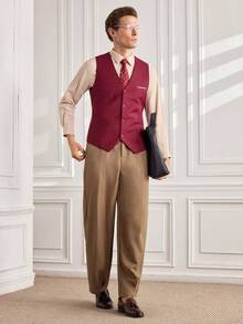 Officeau Men's Burgundy Waistcoat, With 4 Buttons, For Formal Business/ Office - Burgundy - View 3