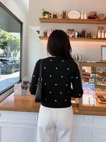 Serisse 女款波點休閒百搭日常長袖開襟衫 - 黑色 - 查看 2