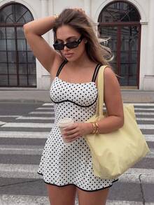 SHEIN Sports Women's Plus Size Polka Dot & Striped Print Colorblock Sports Dress - Multicolor - View 4