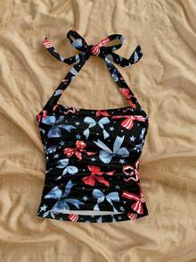 SHEIN SXY Tank Top Crop Ketat Kasual dengan Tali Pengikat di Depan untuk Wanita, Musim Panas - MultiWarna - View 2