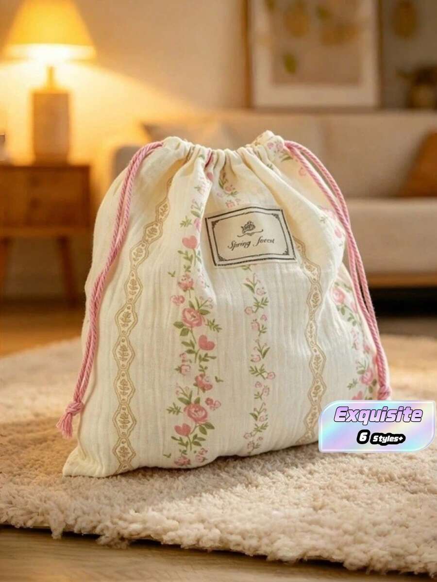 [Tas Motif Bunga Menawan] Tas Serut Motif Bunga Cerah 1 buah - Kantong Hadiah & Penyimpanan Kain Menawan dengan Motif, Sempurna untuk Perhiasan, Kosmetik, Perlengkapan Perjalanan & Pengorganisasian Rumah - MultiWarna - View 1