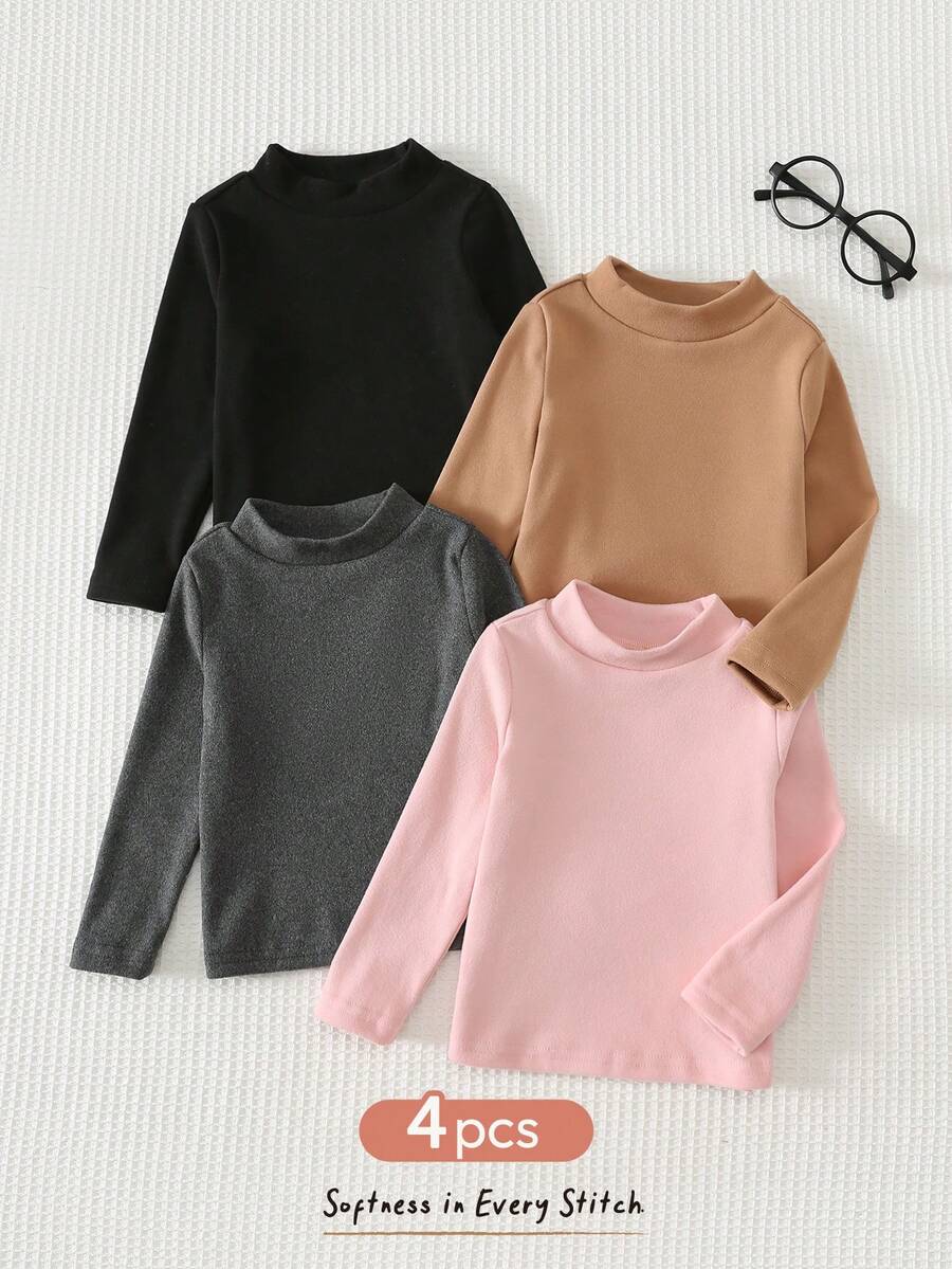 Cozy Pixies Baby Girl Solid Color Knit Soft Round Neck Long Sleeve Pullover Top 4pcs Set - Baby Pink - View 1