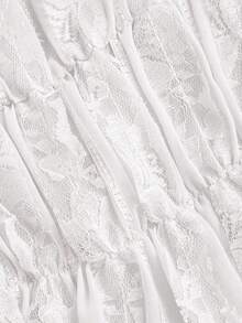 Sweetra Women's Button Lace Trim Bow Top - White - View 5