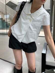 K-Vae 日系甜美風彼得潘領休閒短袖上衣 - 白色 - 查看 4