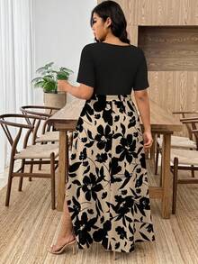 SHEIN Frenchy 简约印花加大码女装连衣裙 - 彩色 - 查看 3
