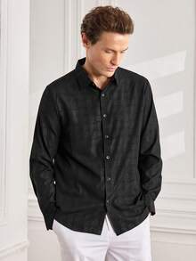 Men's Plaid Regular Fit Long Sleeve Button-Front Casual Dress Shirt - Black - View 6