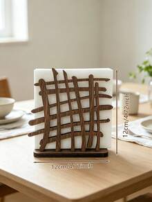 1PC Wooden Creative Geometric Grid Slatted Hollow Natural Napkin Holder For Bedroom Living Room Cafe Restaurant Home Decor Rustic Minimalist Versatile Tabletop Organizer - Multicolor - View 4
