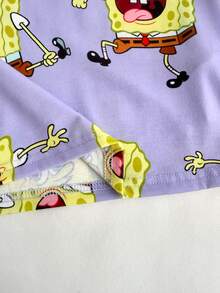 SpongeBob SquarePants | SHEIN 少女夏季休閒卡通印花T恤 - 紫色 - 查看 7