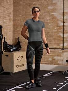 Powerista 女款無縫運動T恤套裝 跑步瑜伽工作室網球健身房 適合室內外日常運動 - 彩色 - 查看 4