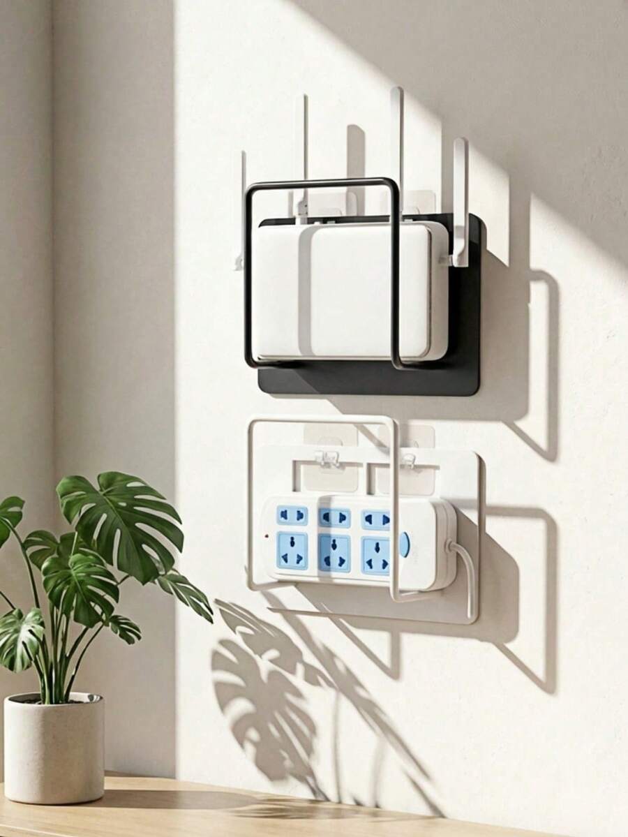 Haus Hana 1ชิ้น/2ชิ้น ชั้นวางเราเตอร์, ชั้นวางเก็บ WiFi, ที่ยึดติดผนัง, กล่องรับสัญญาณ, ชั้นวางกล่องเก็บแบบไม่เจาะ - มัลติคัลเลอร์ - ดู 1