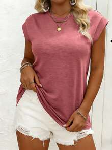 EMERY ROSE Women's Plus Size Casual Minimalist Batwing Sleeve Round Neck T-Shirt, Suitable For Spring And Summer Tops - Pink - View 1