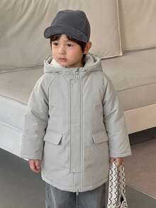 Dazy Kids Young Boy Raglan Long Sleeve Zip-Up Hooded Winter Jacket - Light Grey - View 4