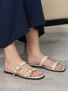 Sleekvia Ladies Comfortable Flat Wear-Resistant Versatile Metal Outdoor Flip-Flops Slippers - Apricot - View 5