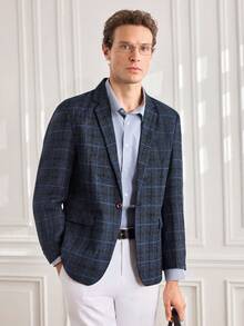 Officeau Men's Retro Plaid Business Casual Blazer, Classic For Commuting - Royal Blue - View 5