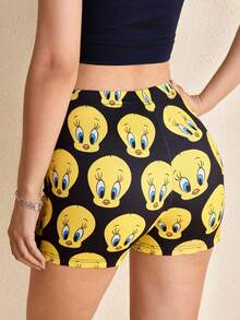 LOONEY TUNES X SHEIN Women's Cartoon Print Casual Daily Wear Base Shorts - Black - View 2