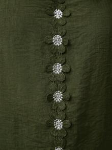 Reflora Plus Size Women's Textured Patchwork Ruffle Trim Lace Loose Short Sleeve Blouse, Spring/Summer - Army Green - View 5