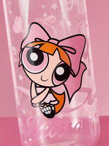 THE POWERPUFF GIRLS X SHEIN 1個 19.60oz/580ml L號可愛卡通圖案印花硼矽玻璃杯，耐冷耐熱，適用於牛奶、果汁、咖啡、氣泡水等，草莓、蝴蝶結、貓咪圖案 - 無色 - 查看 5