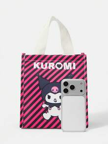 HELLO KITTY AND FRIENDS | SHEIN 粉色與黑色條紋印花便當袋，可愛角色印花保溫食物袋 - 卡通-4 - 查看 3