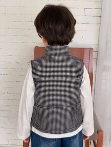 Dazy Kids Young Boy Autumn/Winter Casual Versatile Plaid Warm Sleeveless Vest - Black and White - View 4