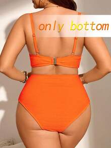 Swim Chiccia Plus Size Women Ribbed Fabric Solid Color Ruched Tummy Control Swimwear Bottom, Suitable For Daily And Holiday Wear For Summer Beach Vacation - Orange - View 2
