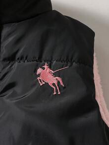 SHEIN 女童大童百搭運動風絎縫加厚立領短版背心，舒適抓絨寬鬆保暖秋冬外套 - 藕粉色 - 查看 6