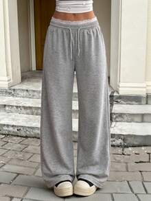 SHEIN 2pcs/Pack For Tween Girls, Wide Leg Sweatpants, Casual Basic Fashion, Suitable For All Seasons Autumn Winter - Grey - View 8