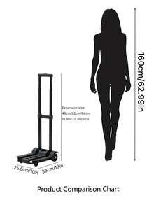 Foldable Retractable Hand Cart, Portable Grocery Shopping Trolley For Cargo & Daily Shopping - Black - View 4