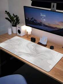 1pc Durable Washable Anti-Slip Rubber Mouse Pad, White And Gray Marble Design, Can Be Used As Keyboard Protector, Suitable For Office, Computer And Gaming, Waterproof And Durable - multicolor - View 6
