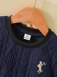 Genkimix Kids 女童刺繡圓領短袖紋理針織T恤與甜美蛋糕裙套裝，適合日常休閒、清新夏季度假、海灘、外出，可愛甜美穿搭 - 藏蓝色 - 查看 8