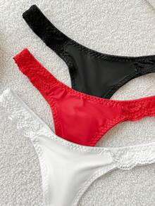 Moireta 3pack Contrast Lace Thong Set - MultiWarna - View 3
