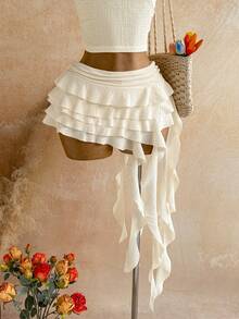 Soleia Women's Vacation Casual Solid Color Tank Top & Ruffle Hem Skirt 2 Pieces Set - White - View 3